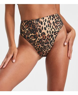 ASOS DESIGN Petite mix and match high leg high waist bikini bottoms in leopard print-Multi