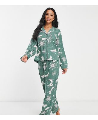 ASOS DESIGN Petite modal astrology shirt & pants pyjama set in sage-Green