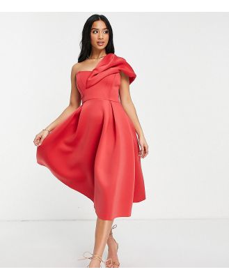 ASOS DESIGN Petite one shoulder ruffle prom dress in bright pink