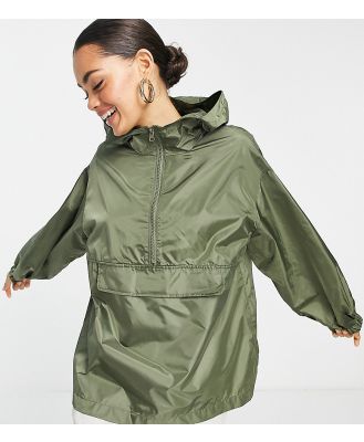 ASOS DESIGN Petite overhead rain jacket in khaki-Green