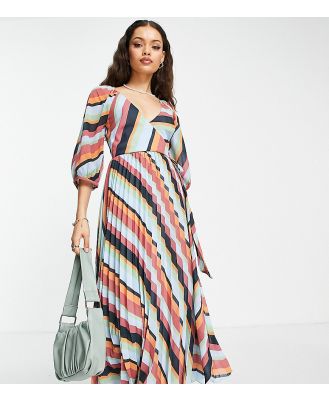 ASOS DESIGN Petite pleated wrap maxi dress in multi stripe