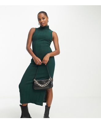 ASOS DESIGN Petite roll neck sleeveless midi dress in supersoft rib in bottle green