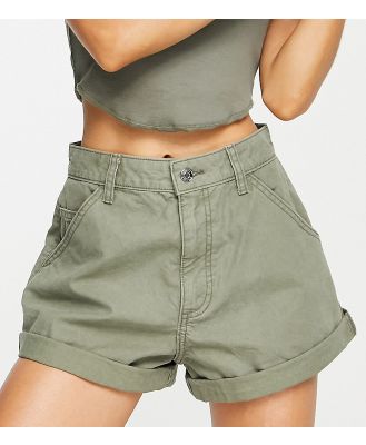 ASOS DESIGN Petite slouchy mom shorts in washed khaki-Green