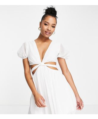 ASOS DESIGN Petite soft tiered mini dress with tie waist detail in white