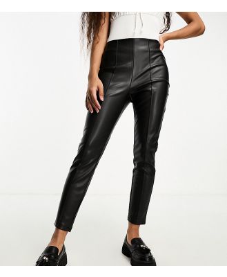 ASOS DESIGN Petite stretch faux leather cigarette pants in black