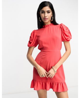 ASOS DESIGN pie crust neck puff sleeve mini tea dress in bright red