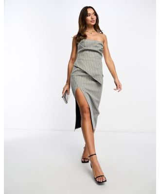 ASOS DESIGN pinstripe structured bandeau midi dress in grey