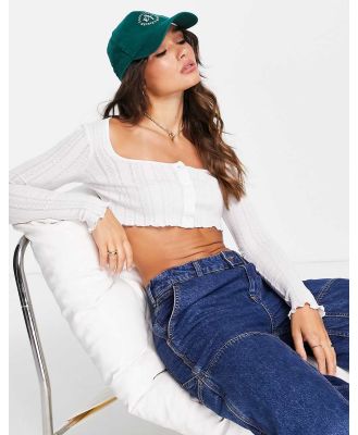 ASOS DESIGN pointelle button through top in white