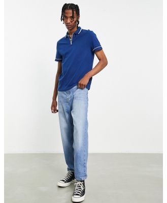 ASOS DESIGN polo with revere in navy with white trims