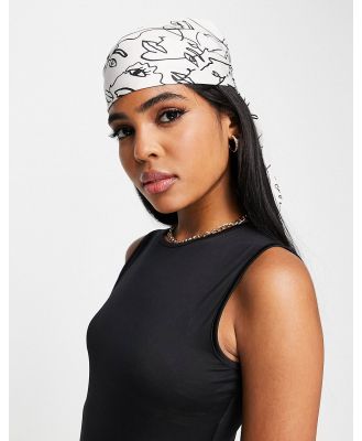 ASOS DESIGN polysatin large headscarf in face print in stone-Neutral