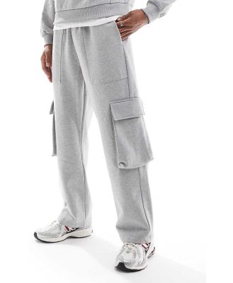 ASOS DESIGN premium 400gsm heavyweight wide leg cargo trackies in washed grey