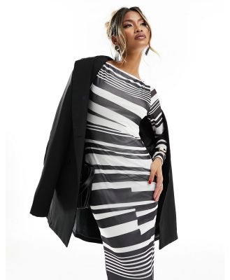 ASOS DESIGN printed mesh maxi dress in mono stripe-Multi