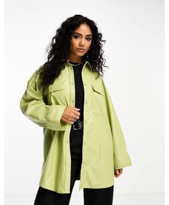 ASOS DESIGN PU oversized shirt with wide cuff detail in sage green