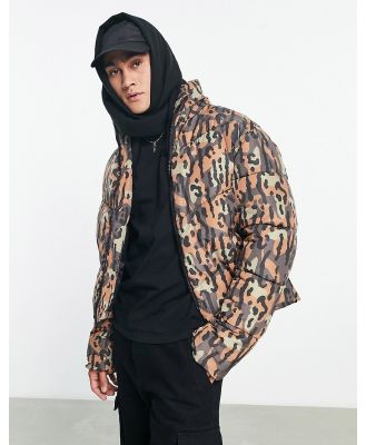 ASOS DESIGN puffer jacket in leopard print-Multi