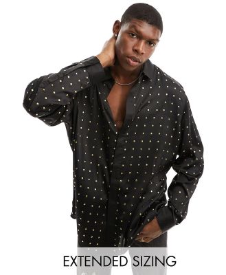 ASOS DESIGN regular shirt with bronze studs in black