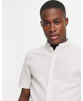 ASOS DESIGN regular smart linen shirt with mandarin collar in pale grey
