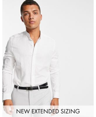 ASOS DESIGN regular smart linen shirt with mandarin collar in white