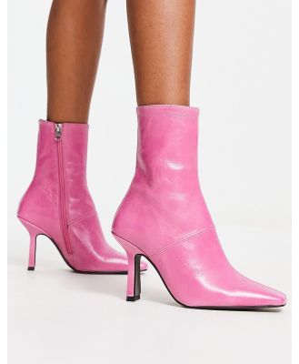 ASOS DESIGN Reign premium leather mid-heeled boots in pink