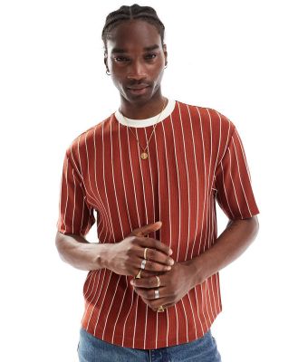 ASOS DESIGN relaxed boxy t-shirt with sports stripe in burnt orange