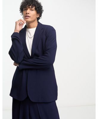 ASOS DESIGN relaxed oversized soft tailored suit jacket in navy crepe