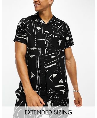 ASOS DESIGN relaxed revere shirt in black abstract print (part of a set)