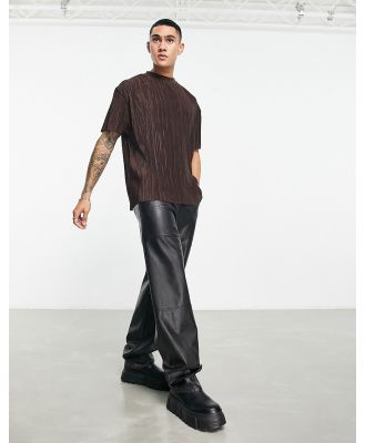 ASOS DESIGN relaxed t-shirt in brown plisse texture