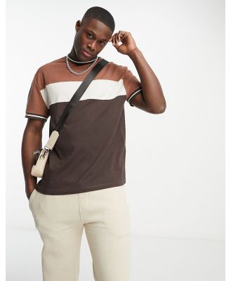 ASOS DESIGN relaxed t-shirt in brown waffle colour block