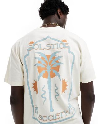 ASOS DESIGN relaxed t-shirt in off white with solstice society back print