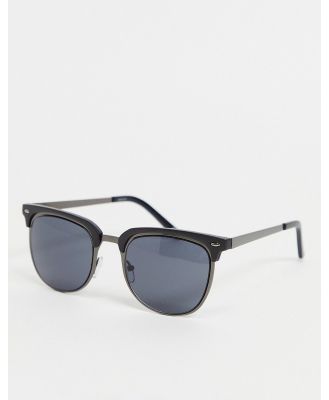 ASOS DESIGN retro metal sunglasses with smoke lens in gunmetal and matte black-Silver