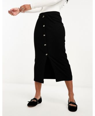 ASOS DESIGN ribbed midi skirt with horn buttons in black