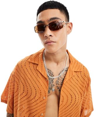 ASOS DESIGN rimless sunglasses in gold with brown lens
