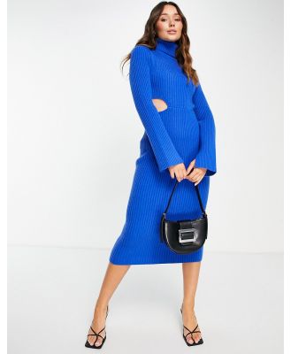 ASOS DESIGN roll neck midi dress with cut out waist detail in blue