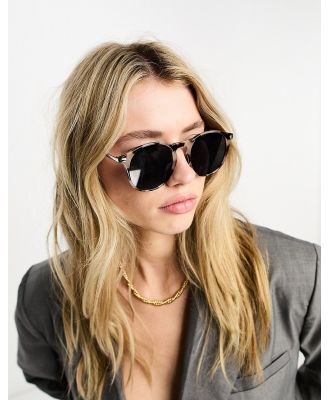 ASOS DESIGN round sunglasses in milky tort with metal temple-Brown