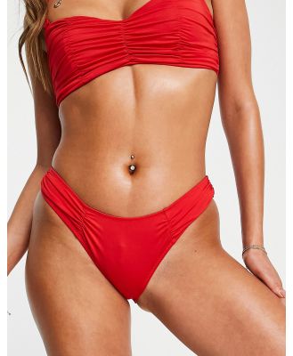 ASOS DESIGN ruched high leg hipster bikini bottoms in red