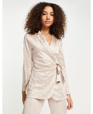 ASOS DESIGN ruched wrap slinky suit blazer in pearl-White