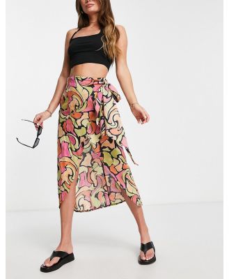 ASOS DESIGN sarong wrap midi skirt in abstract print-Multi