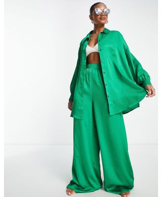 ASOS DESIGN satin beach shirt in green (part of a set)