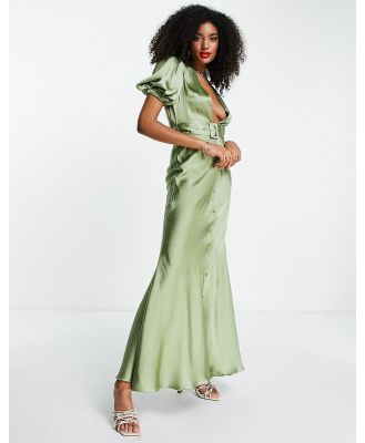 ASOS DESIGN satin bias maxi tea dress with belt-Green