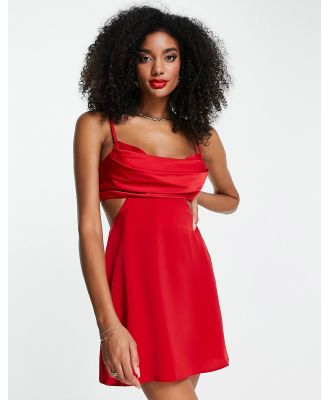 ASOS DESIGN satin bias mini dress with pleated bodice and cut-out detail-Red