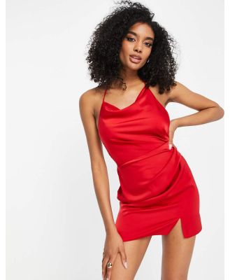 ASOS DESIGN satin halterneck backless mini dress with waist detail in red