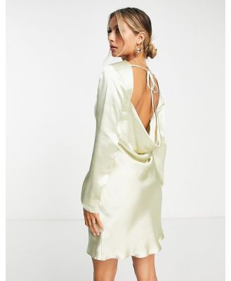 ASOS DESIGN satin mini dress with cowl neck and backless detail in oyster-White