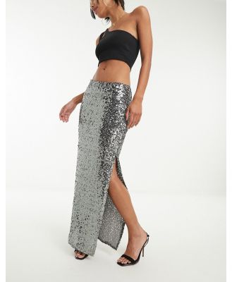 ASOS DESIGN sequin maxi skirt with splits in dark silver