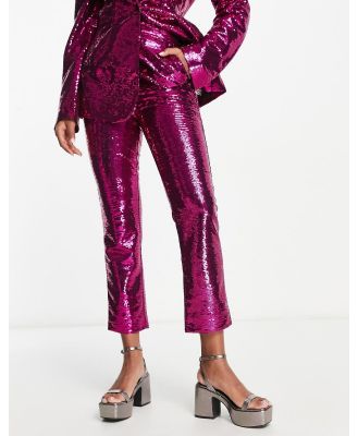 ASOS DESIGN sequin slim straight suit pants in pink