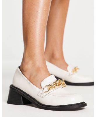 ASOS DESIGN Sergio mid heeled loafers with chain in off white-Neutral