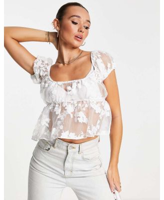 ASOS DESIGN sheer floral jacquard baby doll top in white