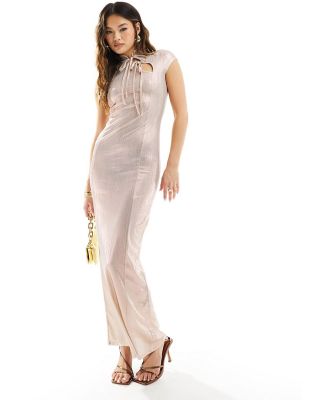 ASOS DESIGN shimmer rib sheer midi dress in rose gold