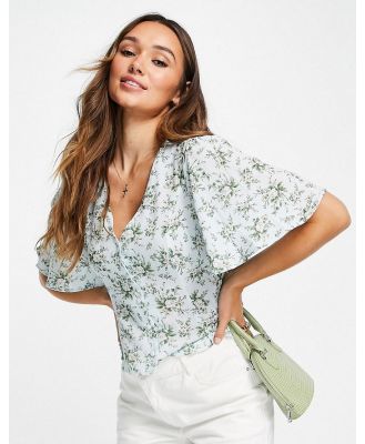 ASOS DESIGN short sleeve tea blouse in blue floral print-Multi