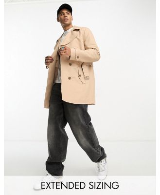 ASOS DESIGN shower resistant double breasted trench coat in stone-Neutral