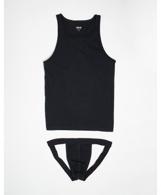 ASOS DESIGN singlet and jock strap underwear set in black