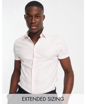 ASOS DESIGN skinny formal shirt in herringbone texture in pink